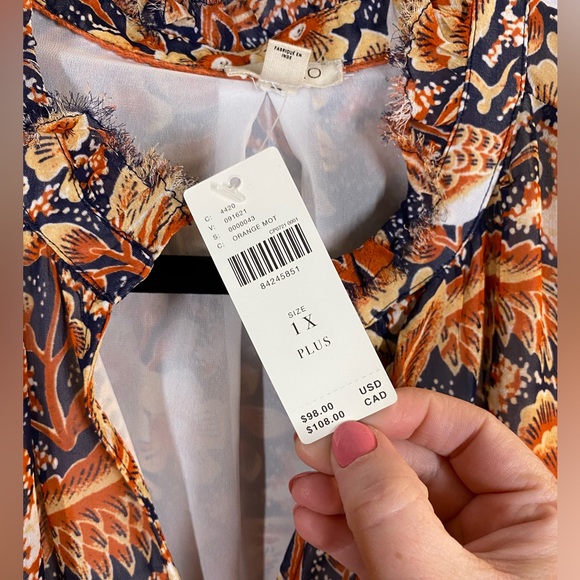 Anthropologie Pilcro Tavi Orange Floral Print Button Front Blouse NWT Plus Sz 1X - Picture 7 of 10